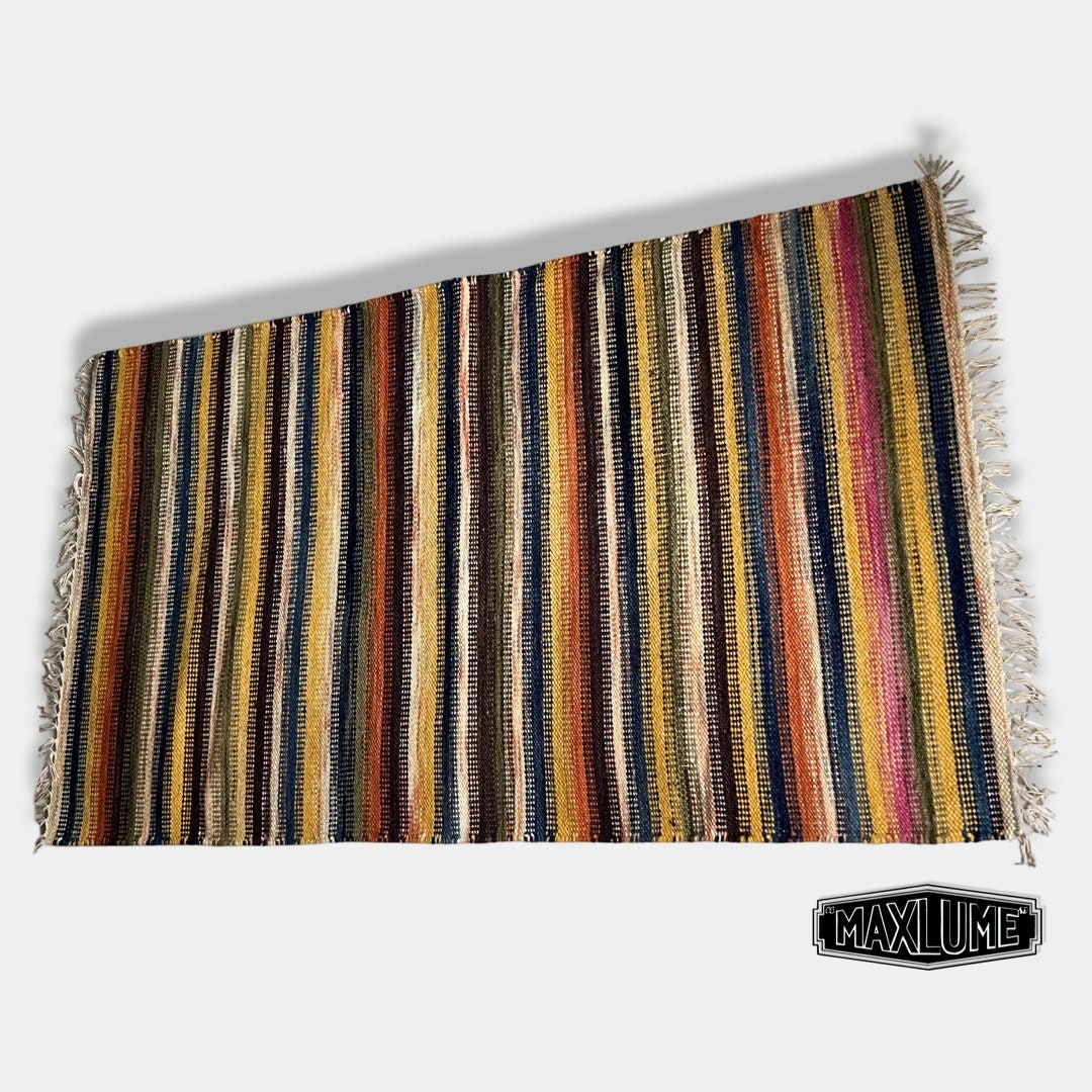 Hand Knotted Reversible Flat Weave Pure Wool Colourful Kilim Woollen Rug 3ft x 5ft