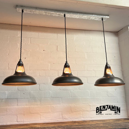 Cawston ~ 3 x Solid Pewter Shade 1932 Design Pendant Set Track Light | Dining Room | Kitchen Table | Vintage