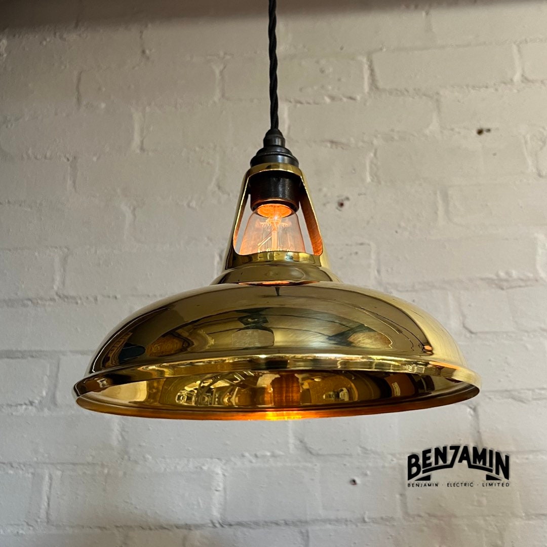 Cawston ~ 3 x Solid Brass Shade 1932 Design Pendant Set Galvanised Track Cluster Light | Dining Room | Kitchen Table | Vintage