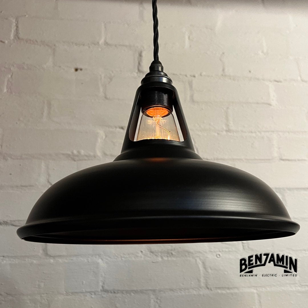 Cawston ~ 3 x Solid Matt Black Shade 1932 Design Pendant Set Cluster Track Light | Dining Room | Kitchen Table | Vintage