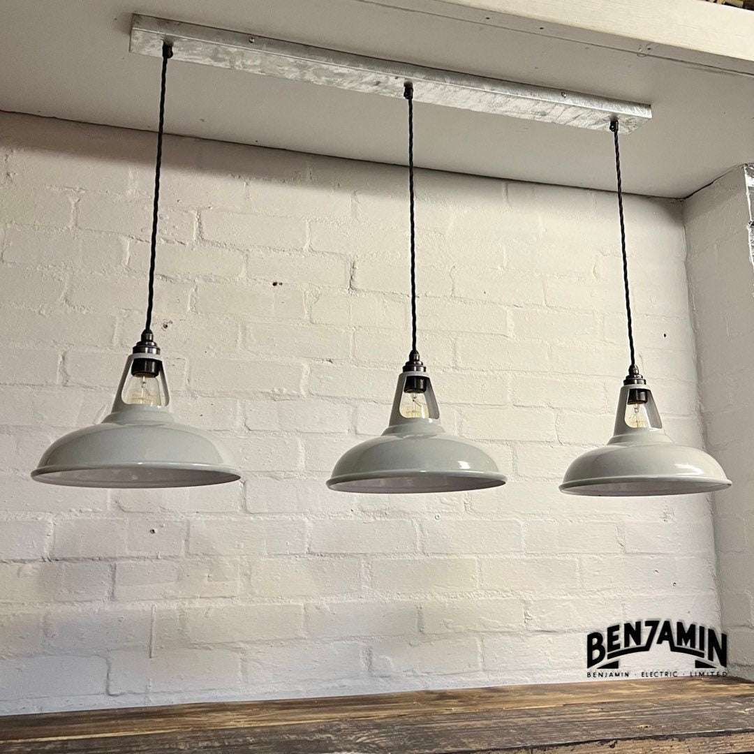 Cawston ~ 3 x Solid Grey Shade 1932 Design Pendant Set Track Light | Dining Room | Kitchen Table | Vintage