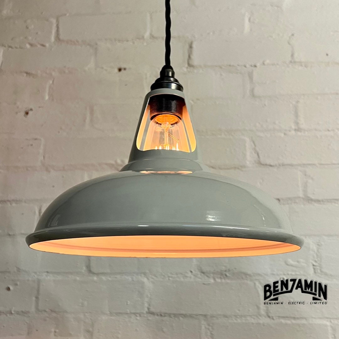 Cawston ~ 3 x Solid Grey Shade 1932 Design Pendant Set Track Light | Dining Room | Kitchen Table | Vintage