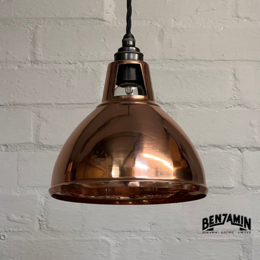 Shropham ~ 3 x Solid Copper Shade Pendant Wire Set Galvanised Track | 8 Inch Dome Light | Dining Room | Kitchen Table | Vintage