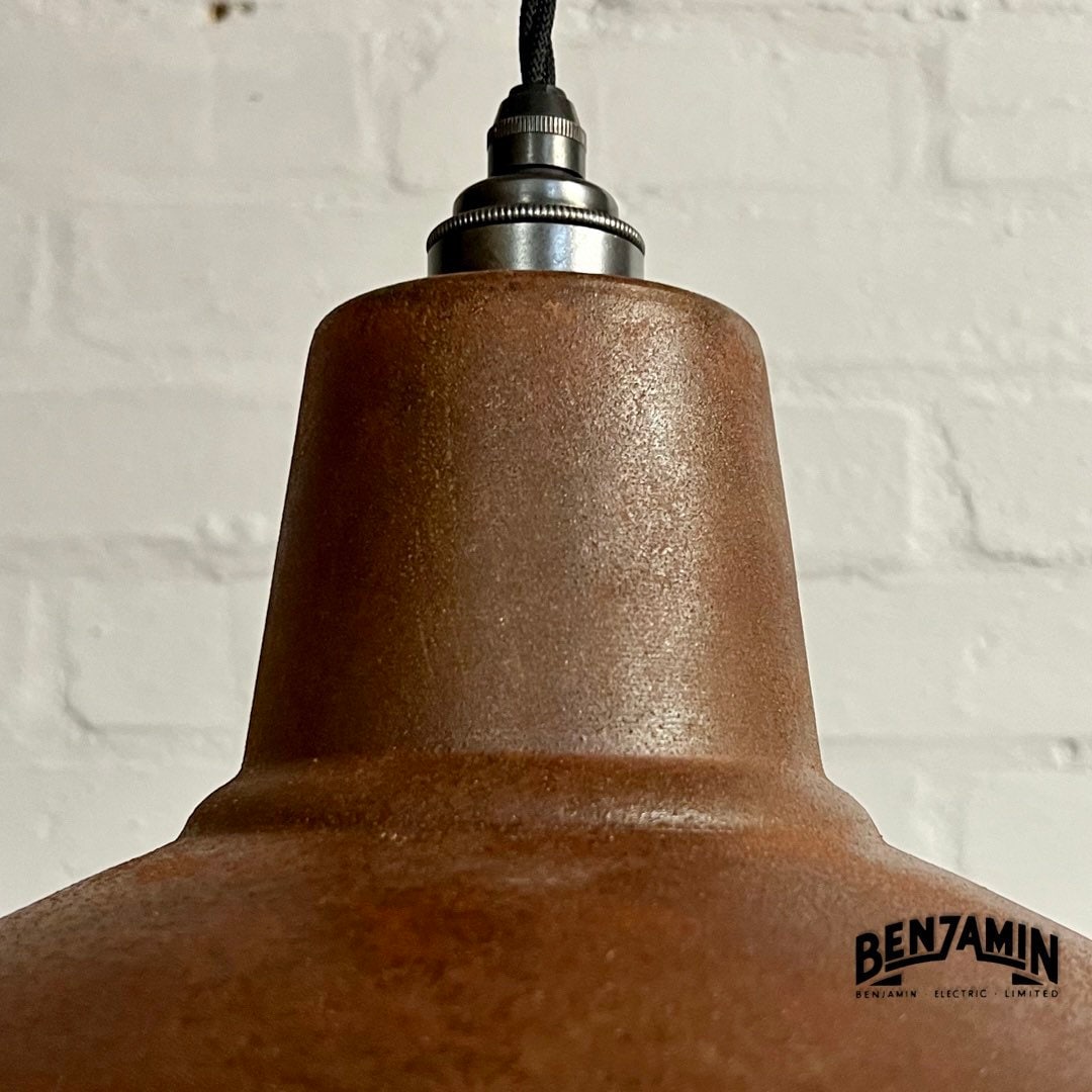Filby ~ 3 x Solid Rusted Steel Shade RLM 1921 Design Pendant Set Galvanised Track Light | Dining Room | Kitchen Table | Vintage