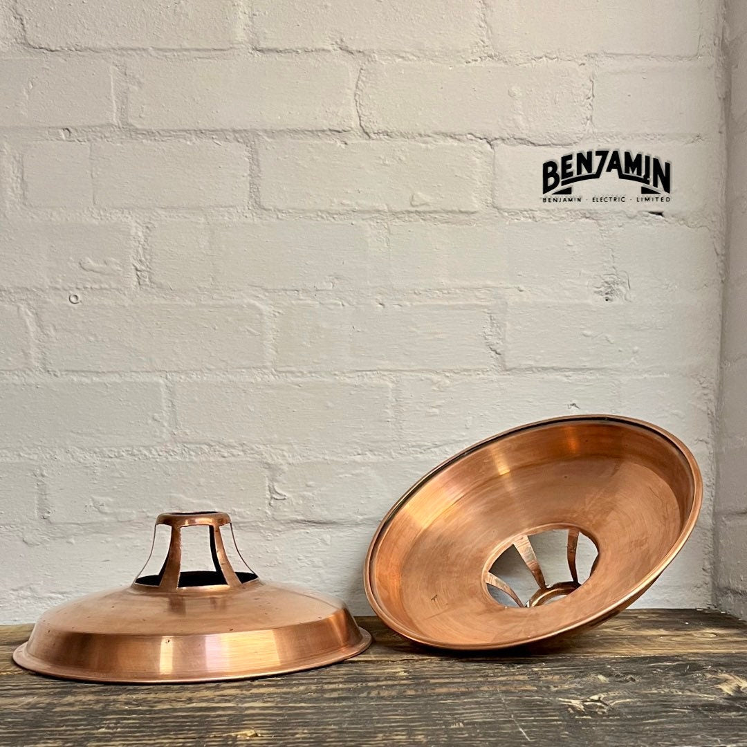 Bramerton ~ **Worn** 3 x Antique Copper Shade Benflux 1926 Design Pendant Set Galvanised Track Light | Dining Room | Kitchen Table | Vintage