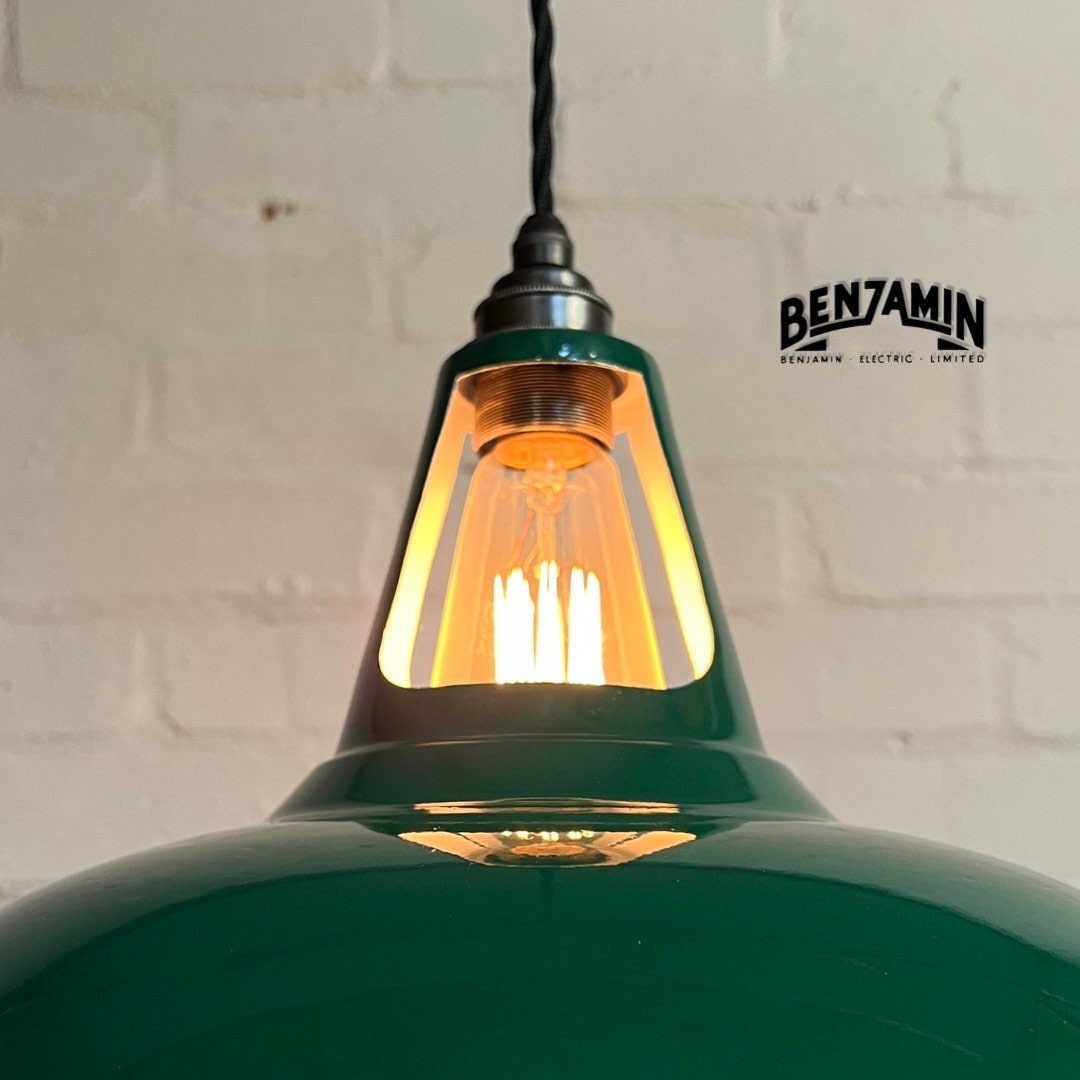 Cawston XL ~ 3 x Solid Original Green Shade 1932 Design Pendant Set Track Light | Dining Room | Kitchen Table | Vintage