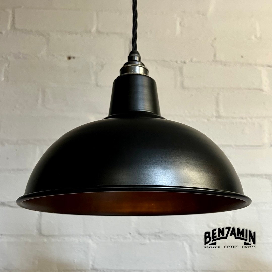 Salthouse ~ 3 x Matt Black Shade Design Pendant Set Track Light | Dining Room | Kitchen Table | Vintage