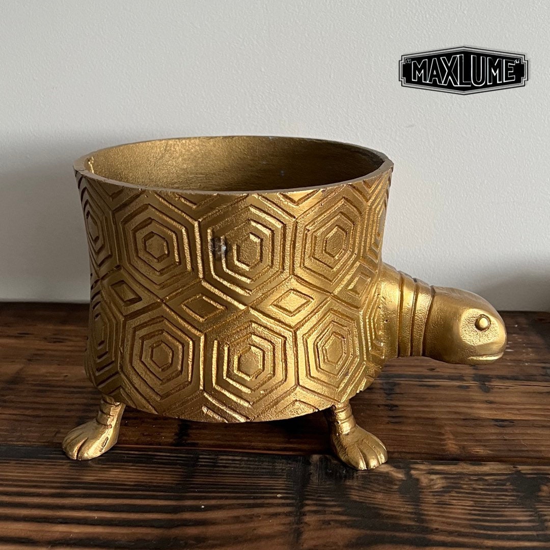 Maxlume - Turtoise Solid Cast Brass Metal Planter Pot for Succulents & Plants | Safari Planter | Animal Pot | Unique Planter |