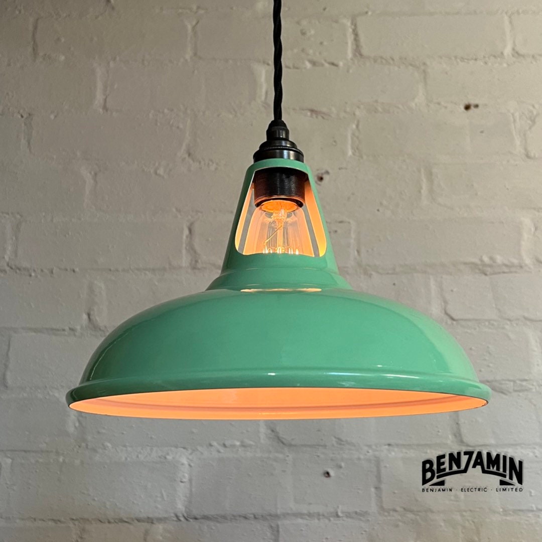 Cawston ~ Fresh Teal 3 x Solid Shade 1932 Design Pendant Set Galvanised Cluster Track Light | Dining Room | Kitchen Table | Vintage