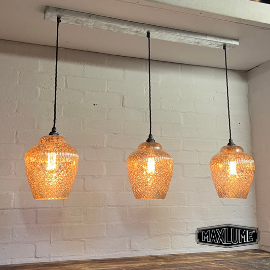 3 x Mercury Glass - Shade Pendant Cluster Track Light | kitchen table | vintage bar