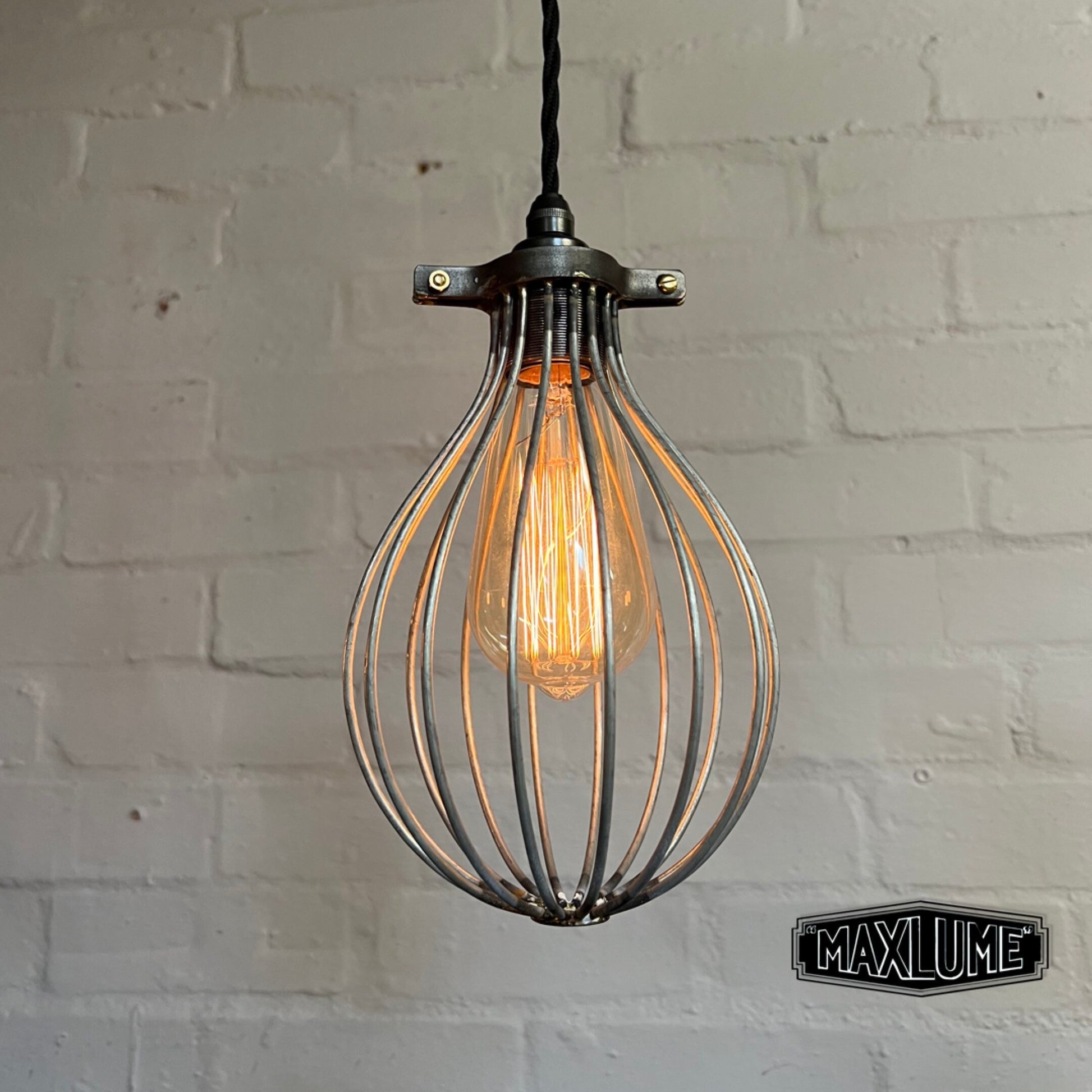 Buxton ~ Maxlume Industrial Balloon Cage Pendant Set Light | Ceiling Dining Room | Kitchen Table | Vintage Edison Filament Bulb