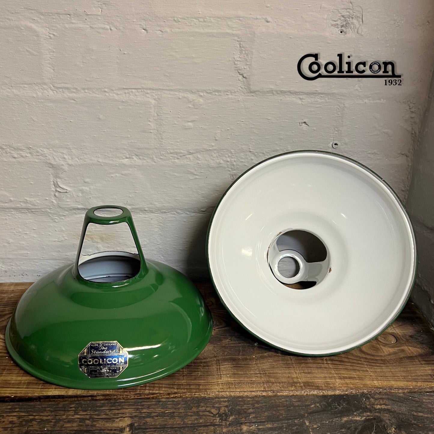Geniune Green Solid Coolicon 1932 Shade Pendant Wire Set Light | 9 Inch | Ceiling Dining Room | Antique Restored | Kitchen Table | Vintage
