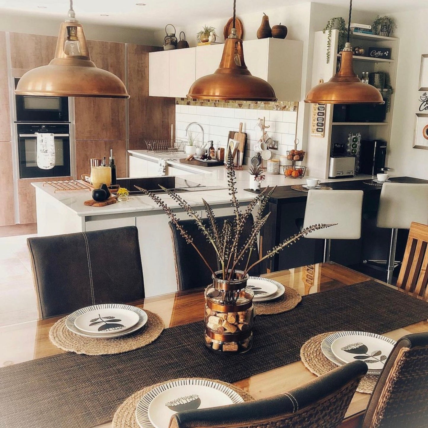 Cawston ~ 3 x Antique Copper Shade 1932 Design Pendant Set Galvanised Cluster Track Light | Dining Room | Kitchen Table | Vintage