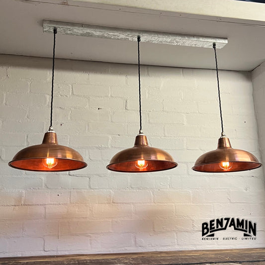 Sedgeford ~ 3 x Antique Copper Shade Design Pendant Set Track Cluster Light | Dining Room | Kitchen Table | Vintage