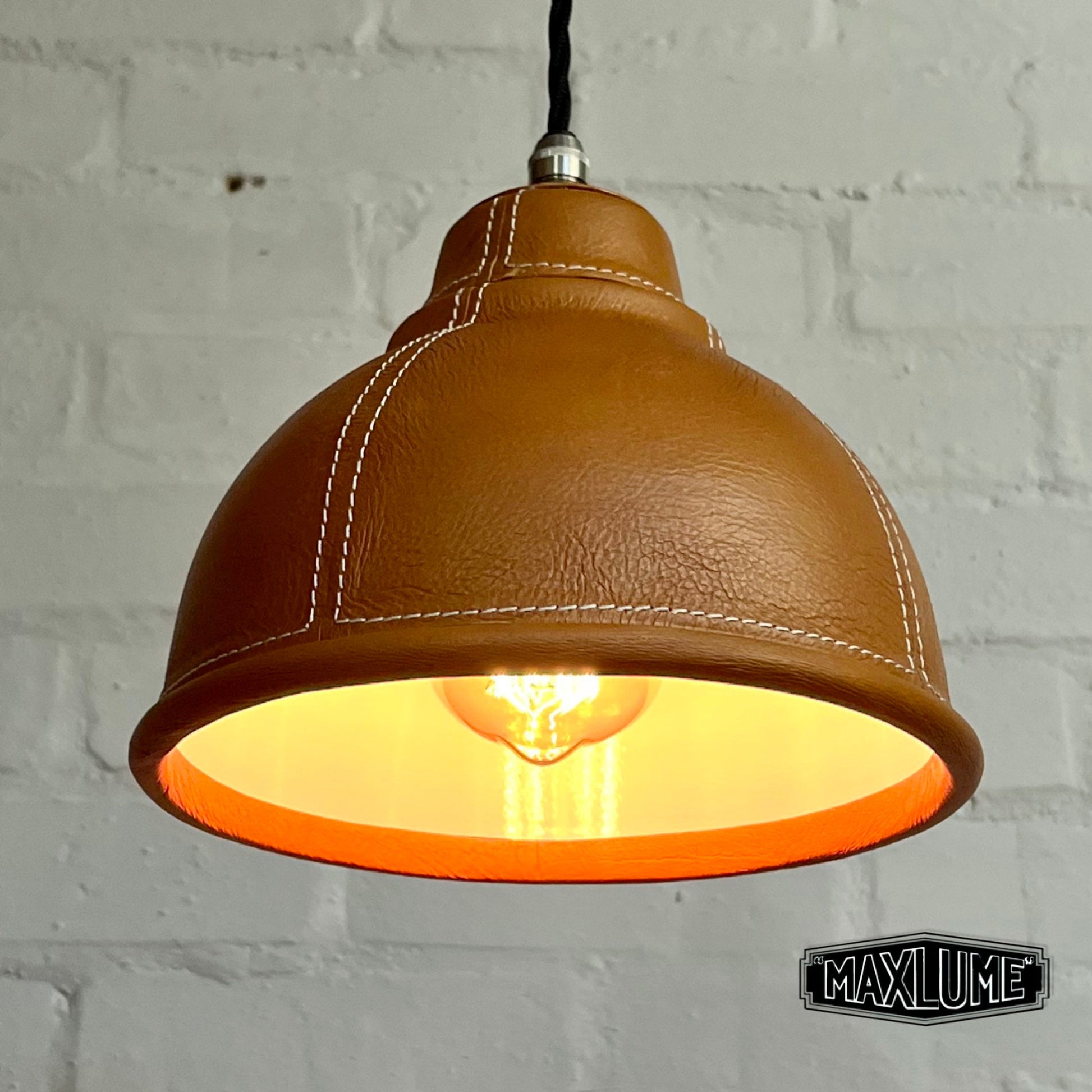 Trimingham ~ 3 x Small Genuine Leather Steel Shade Design Pendant Set Triple Cluster Track Light | Dining Room | Kitchen Table | Vintage