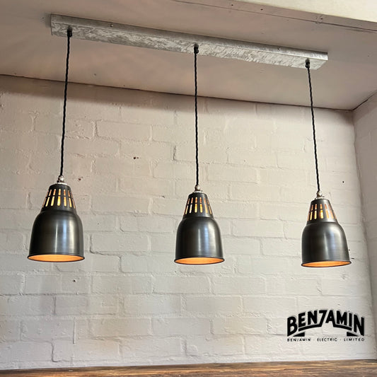 Coltishall ~ 3 x Pewter Grey Shades Design Pendant Set Track Light | Ceiling Dining Room | Kitchen Table | Vintage Industrial