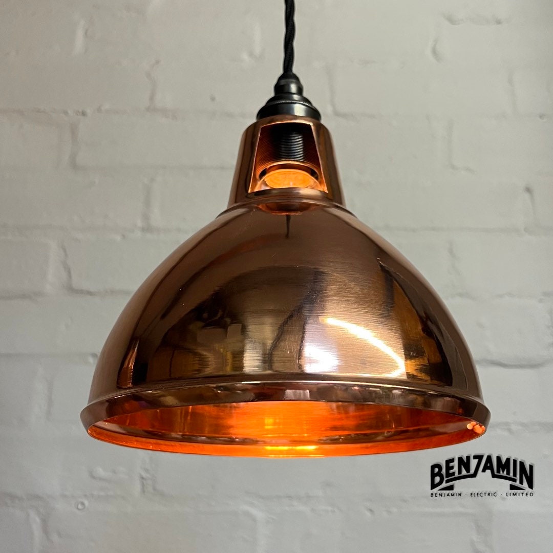 Shropham ~ 3 x Solid Copper Shade Pendant Wire Set Galvanised Track | 8 Inch Dome Light | Dining Room | Kitchen Table | Vintage