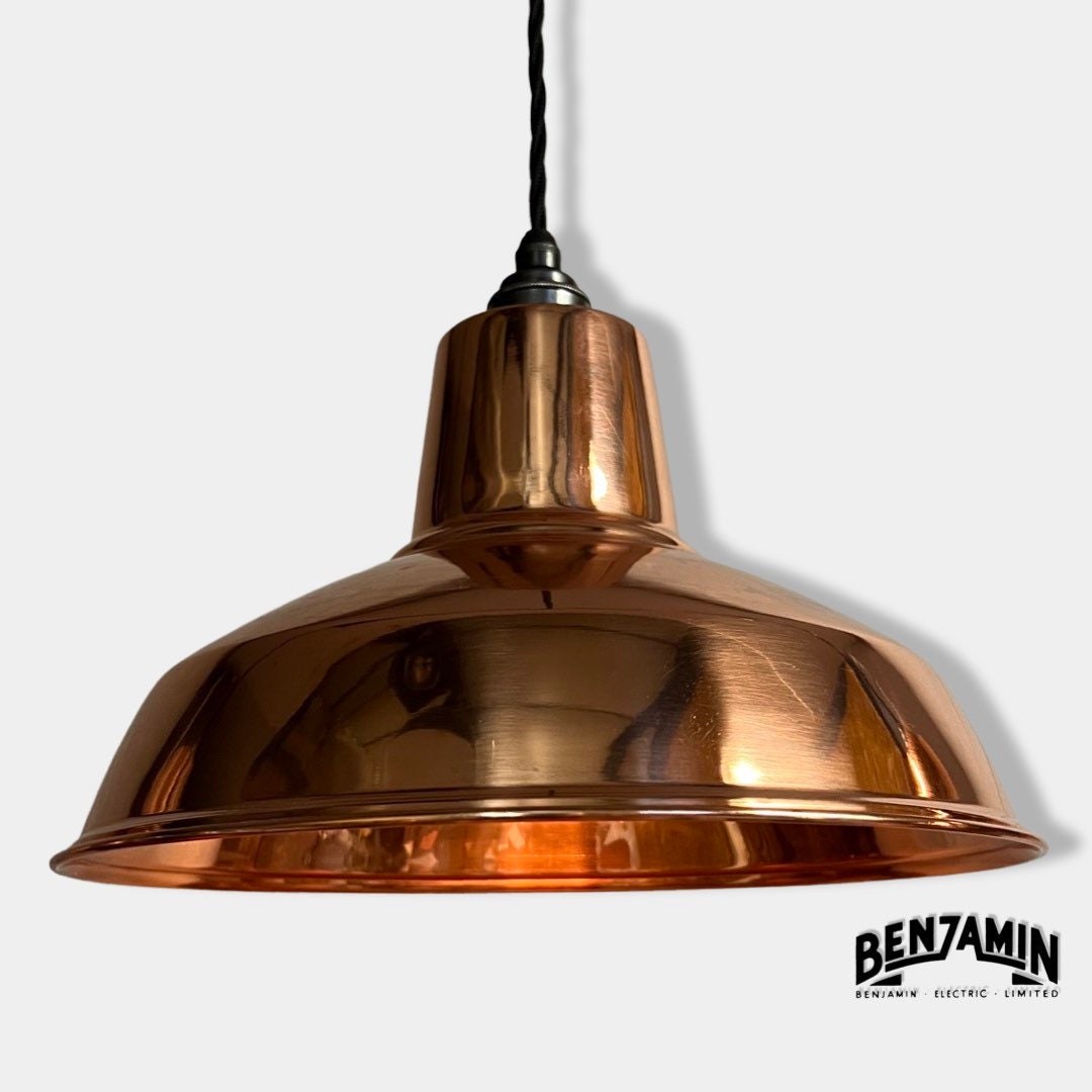 Filby 3 x Solid Copper Shade RLM 1921 Design Pendant Set Galvanised Vintage Electrical