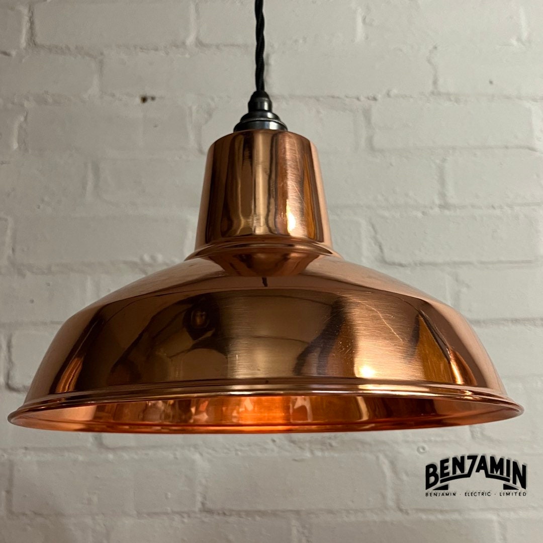 Filby ~ 3 x Solid Copper Shade RLM 1921 Design Pendant Set Galvanised Track Light | Dining Room | Kitchen Table | Vintage