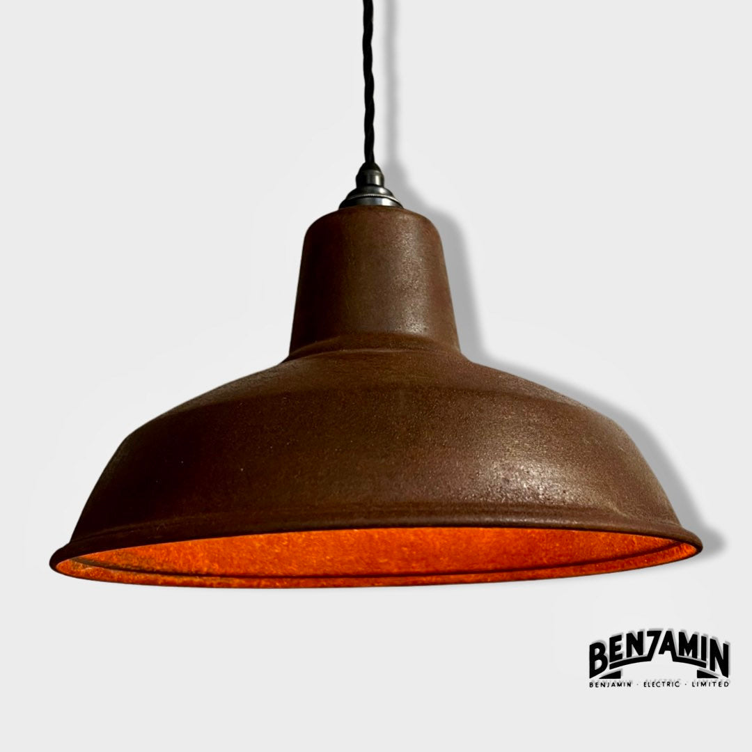 Filby ~ 3 x Solid Rusted Steel Shade RLM 1921 Design Pendant Set Galvanised Track Light | Dining Room | Kitchen Table | Vintage