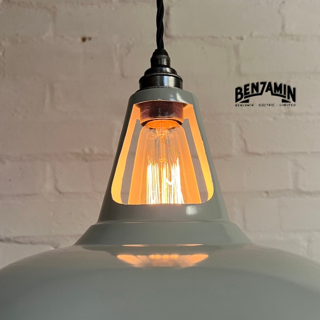 Cawston XL ~ 3 x Solid Original Grey Shade 1932 Design Pendant Set Track Light | Dining Room | Kitchen Table | Vintage