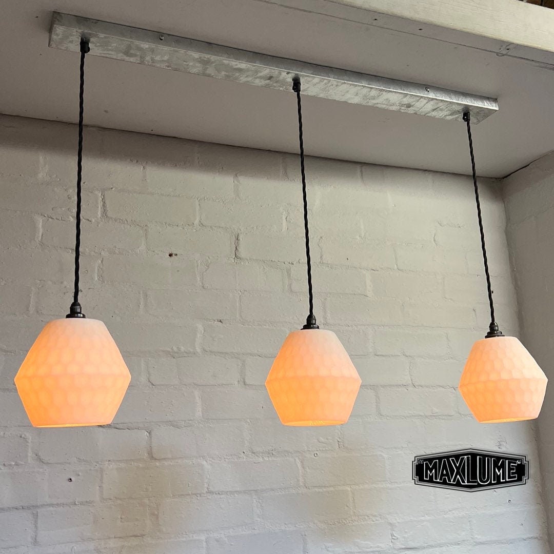 3 x Honeycomb Prismatic Glass - Inch Shade Pendant Track Light | kitchen table | vintage bar