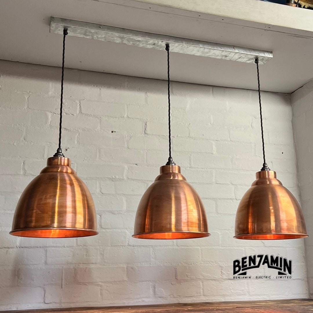 Brooke ~ 3 x Antique Copper Shade Design Pendant Set Track Light | Dining Room | Kitchen Table | Vintage