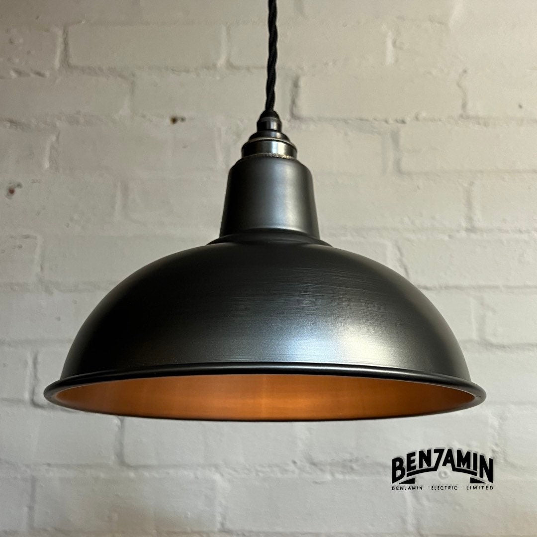 Salthouse ~ 3 x Pewter Shade Design Pendant Set Track Cluster Light | Dining Room | Kitchen Table | Vintage