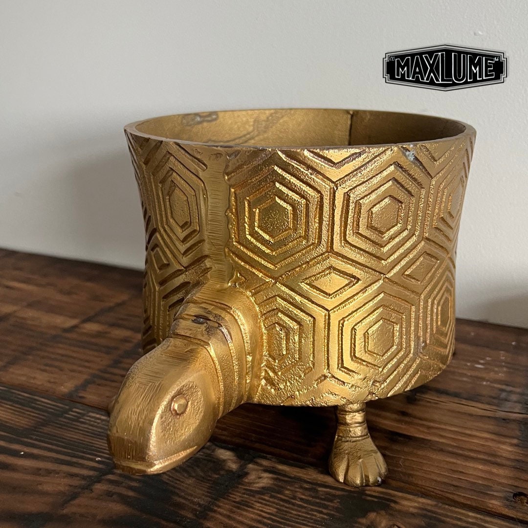 Maxlume - Turtoise Solid Cast Brass Metal Planter Pot for Succulents & Plants | Safari Planter | Animal Pot | Unique Planter |