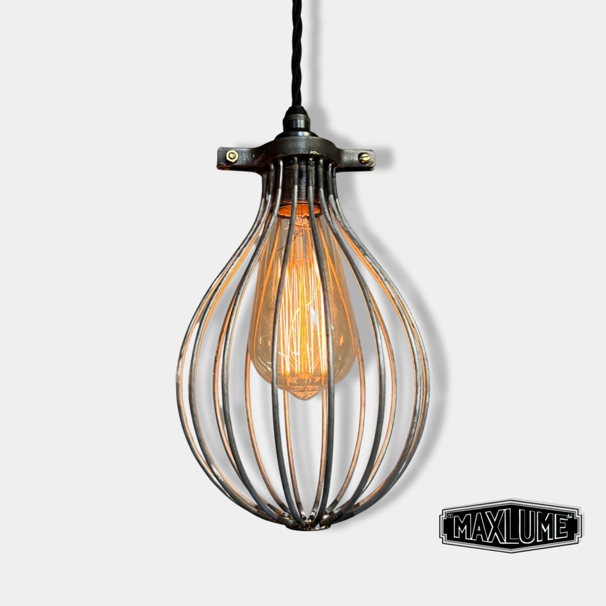 Buxton ~ Maxlume Industrial Balloon Cage Pendant Set Light | Ceiling Dining Room | Kitchen Table | Vintage Edison Filament Bulb