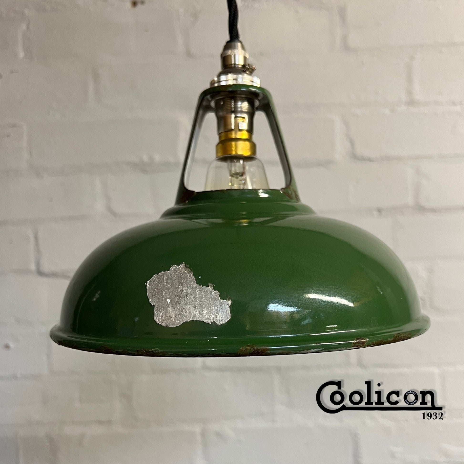 Geniune Green Solid Coolicon 1932 Shade Pendant Set Light | Ceiling Dining Room | Antique Restored | Kitchen Table | Vintage Filament Bulb