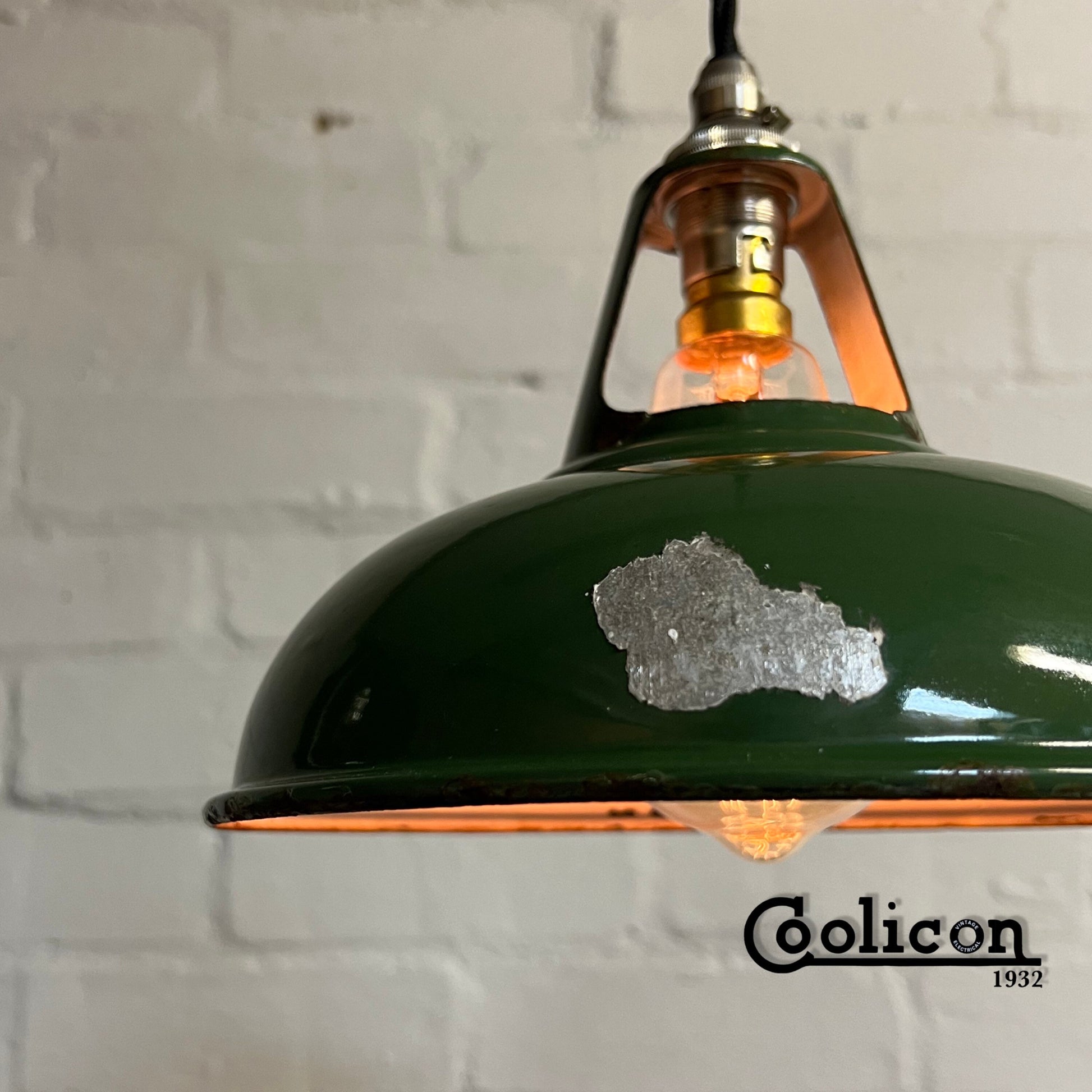 Geniune Green Solid Coolicon 1932 Shade Pendant Set Light | Ceiling Dining Room | Antique Restored | Kitchen Table | Vintage Filament Bulb