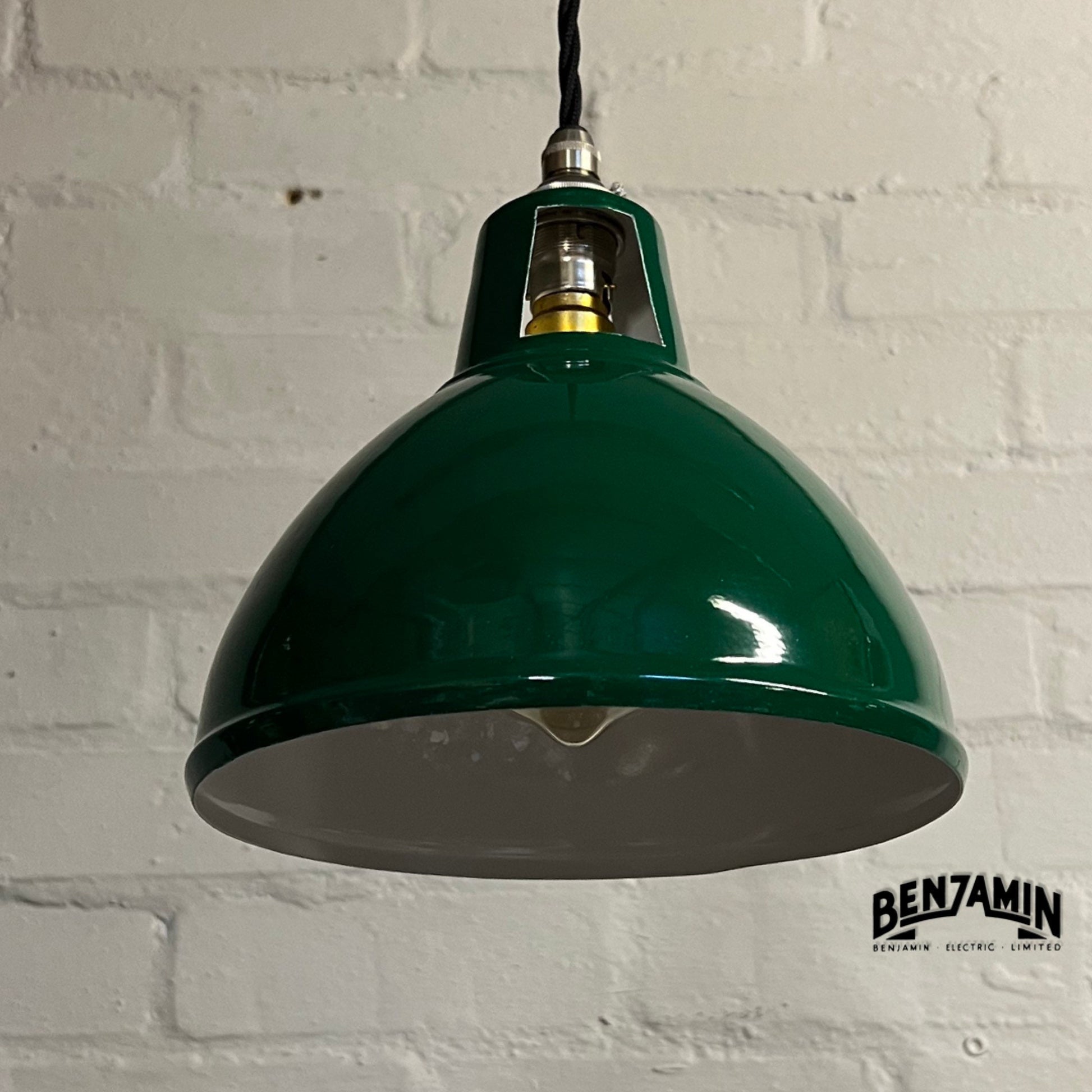 Shropham ~ 3 x Original Green Shade Design Pendant Wire Set Galvanised Track | 8 Inch Vintage Dome Light | Dining Room | Kitchen Table