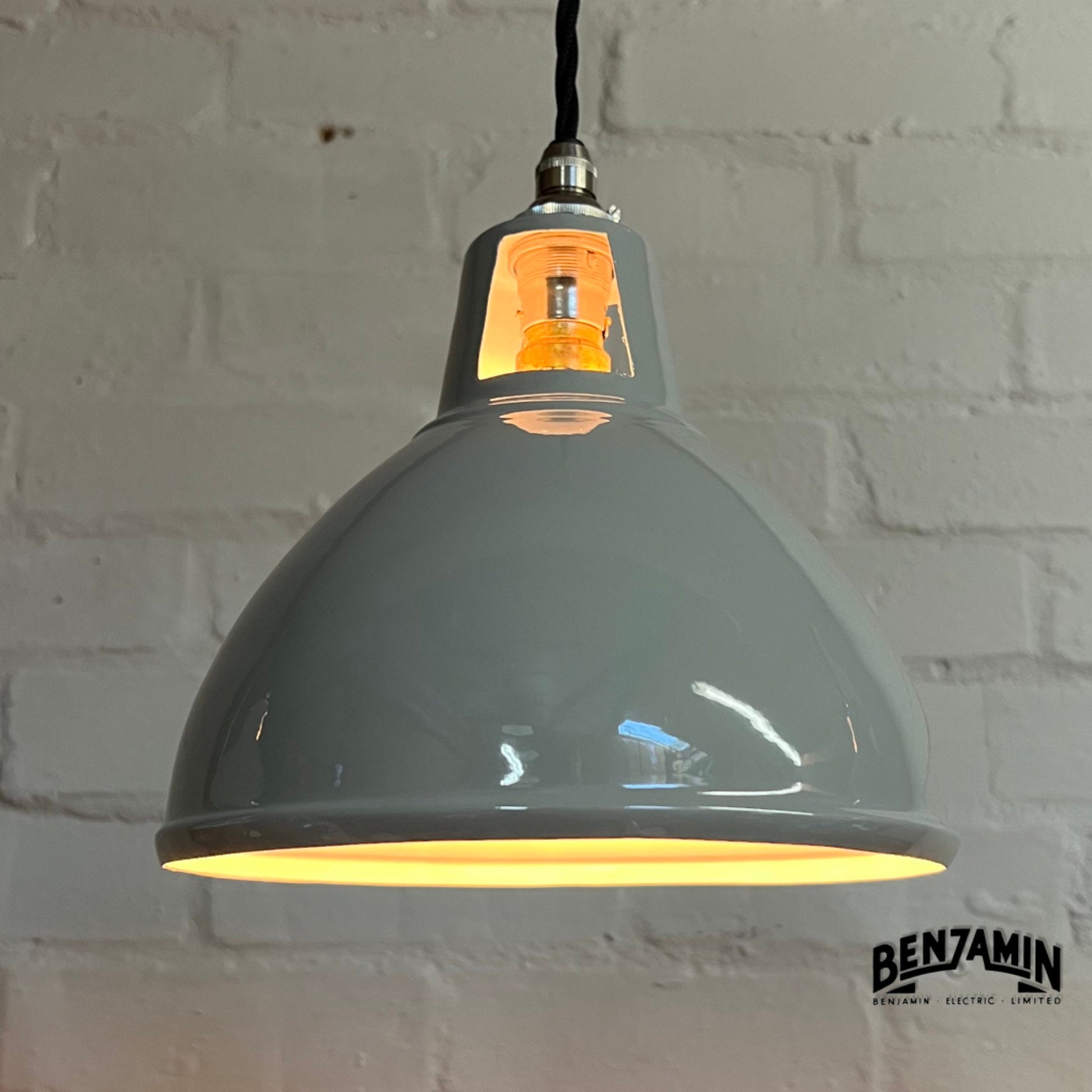 Shropham ~ 3 x Original Grey Shade Design Pendant Wire Set Galvanised Track | 8 Inch Vintage Dome Light | Dining Room | Kitchen Table