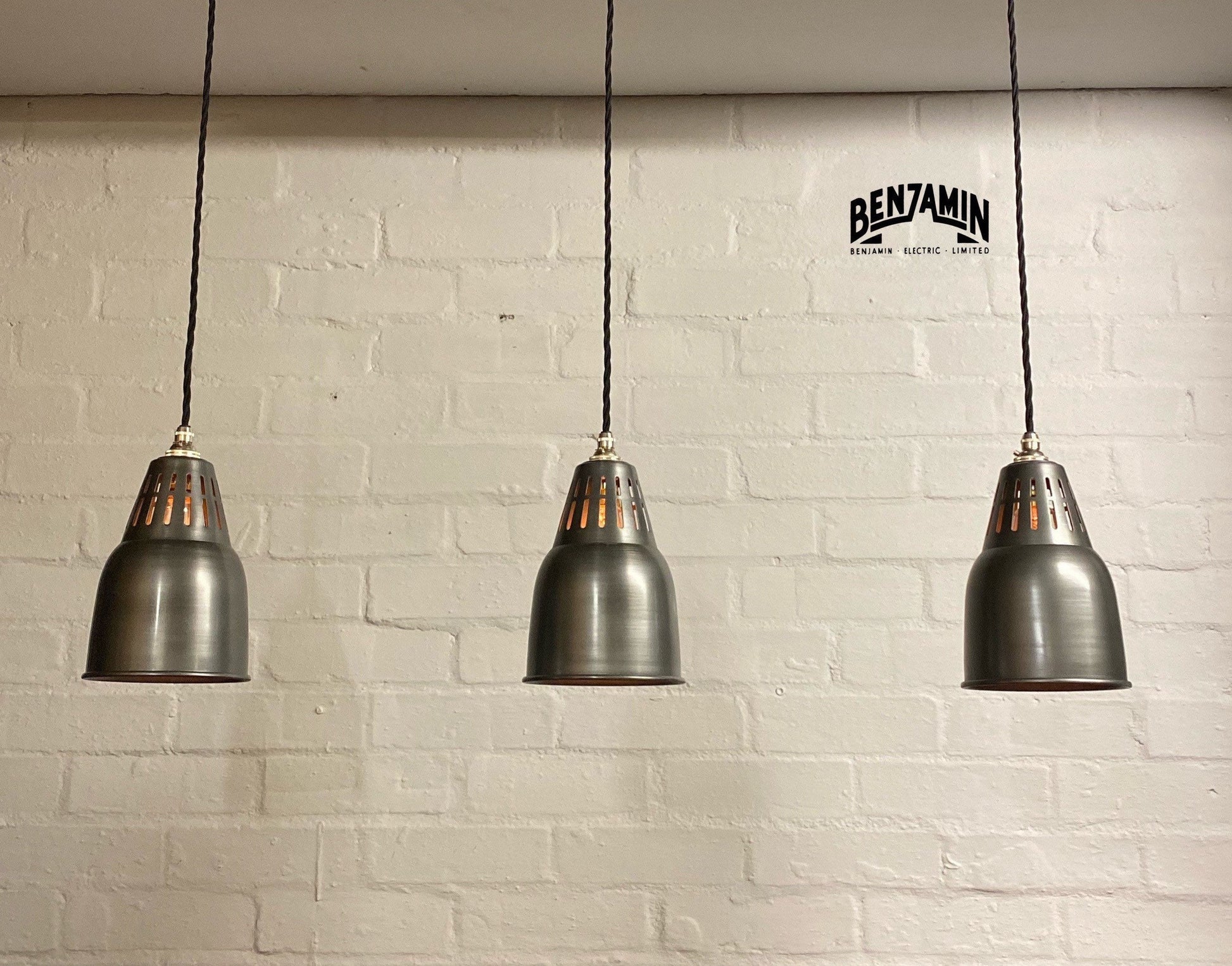 Coltishall ~ 3 x Pewter Grey Shades Design Pendant Set Track Light | Ceiling Dining Room | Kitchen Table | Vintage Industrial