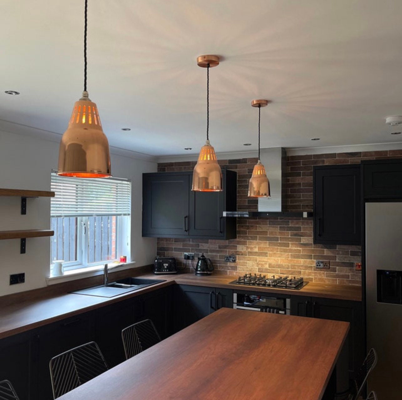 Coltishall ~ Solid Copper Drop Industrial Shade Pendant Set Light | Ceiling Dining Room | Kitchen Table | Vintage 1 x Edison Bulb | 6 Inch