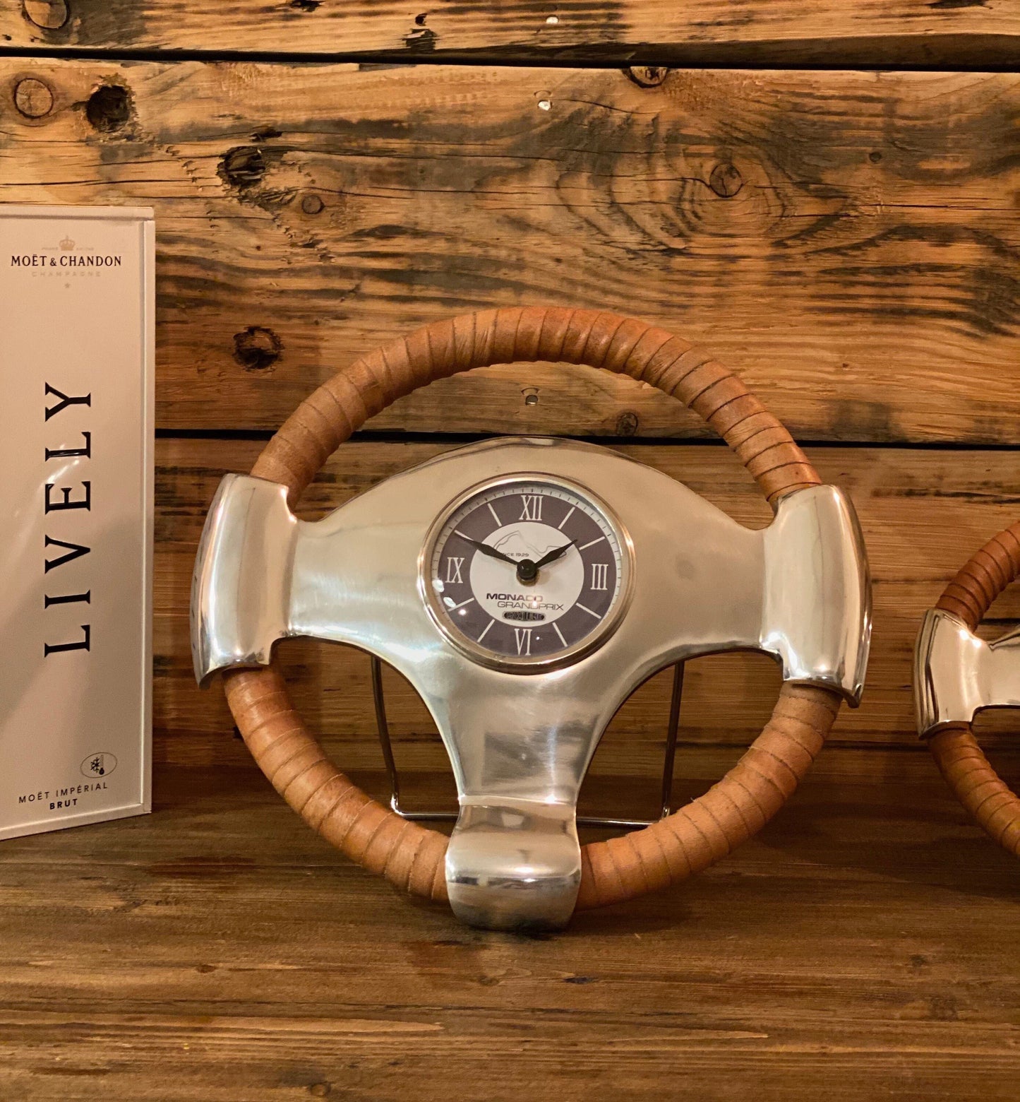 Maxlume ~ Monaco Grandprix Racing Steering Wheel Clock Genuine Leather 1929 Classic Car