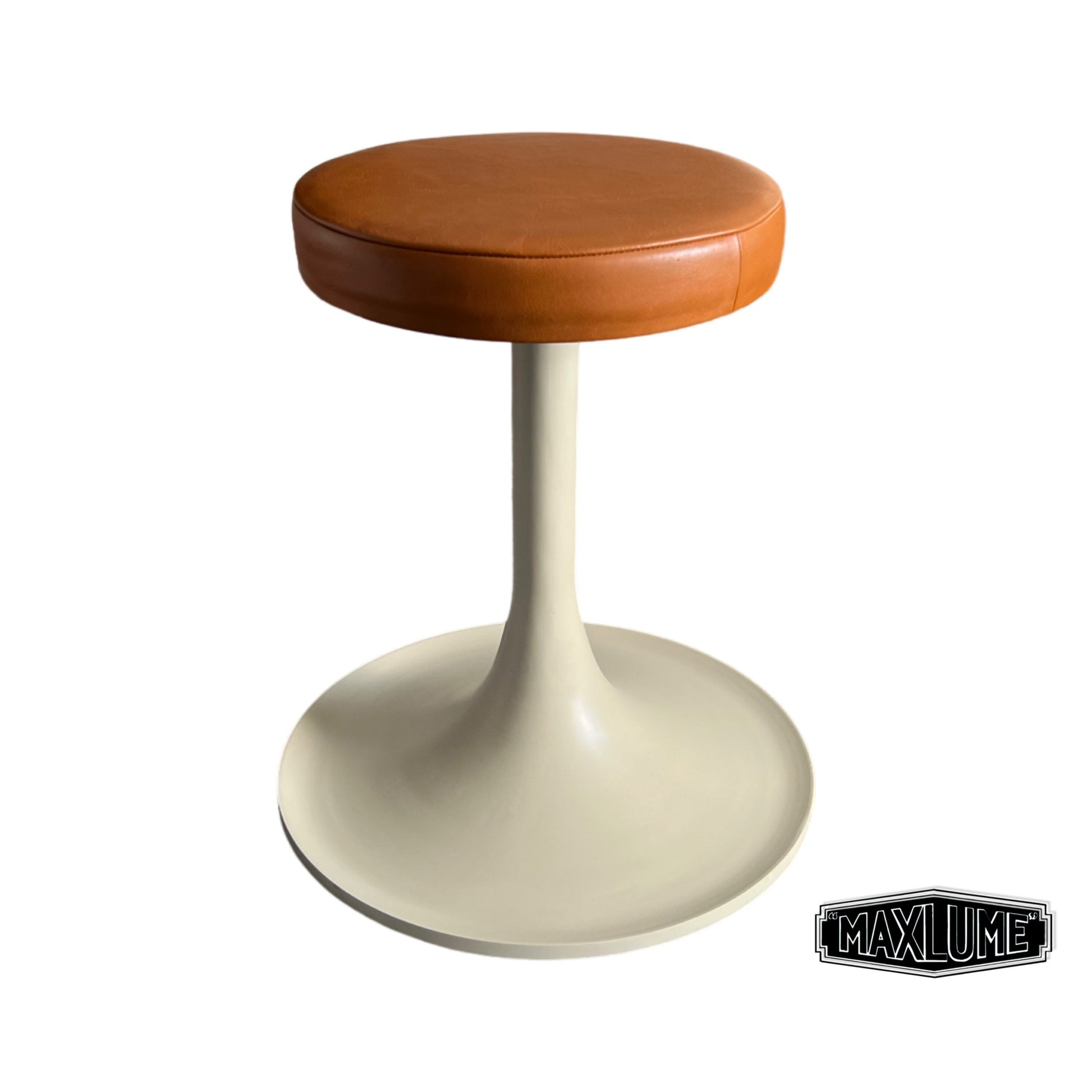 Maxlume ~ Light Grey & Tan Leather Seat 1970s Vintage Inspired Andy Stool | Industrial Bar | Solid Metal | Floor Standing | Schoolhouse