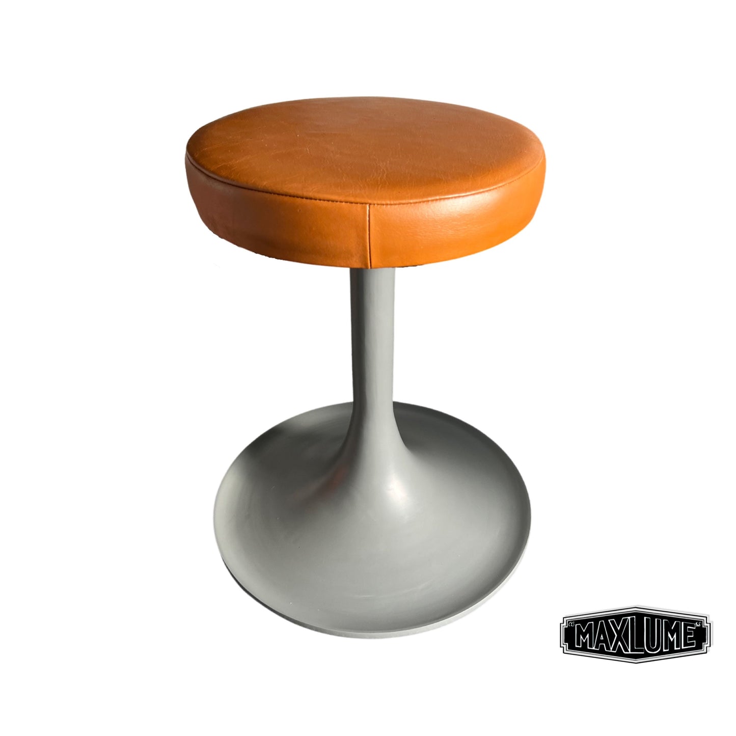 Maxlume ~ Pewter Grey & Tan Leather Seat 1970s Vintage Inspired Andy Stool | Industrial Bar | Solid Metal | Floor Standing | Schoolhouse