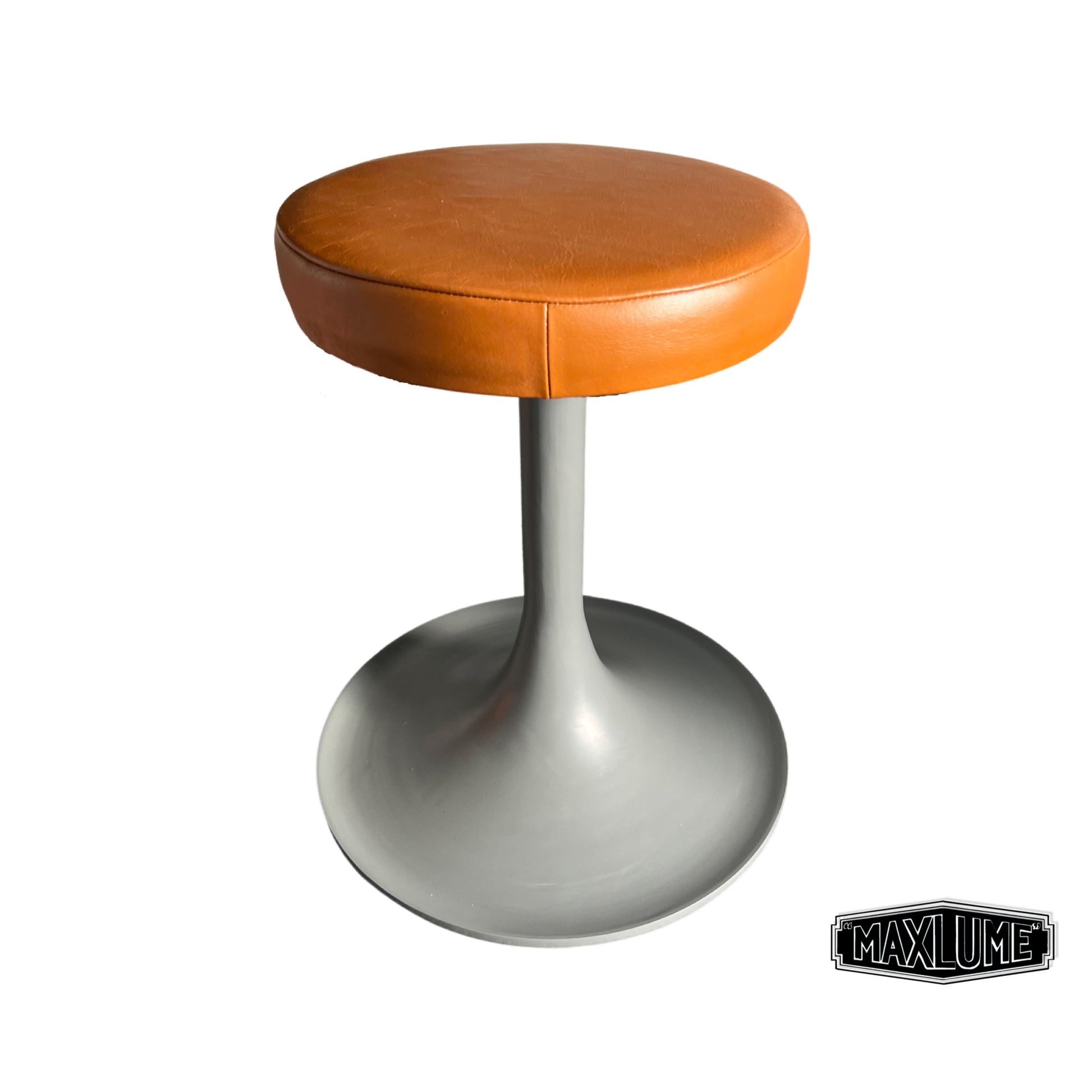 Maxlume ~ Pewter Grey & Tan Leather Seat 1970s Vintage Inspired Andy Stool | Industrial Bar | Solid Metal | Floor Standing | Schoolhouse