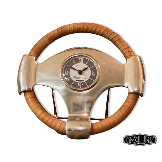Maxlume ~ Monaco Grandprix Racing Steering Wheel Clock Genuine Leather 1929 Classic Car