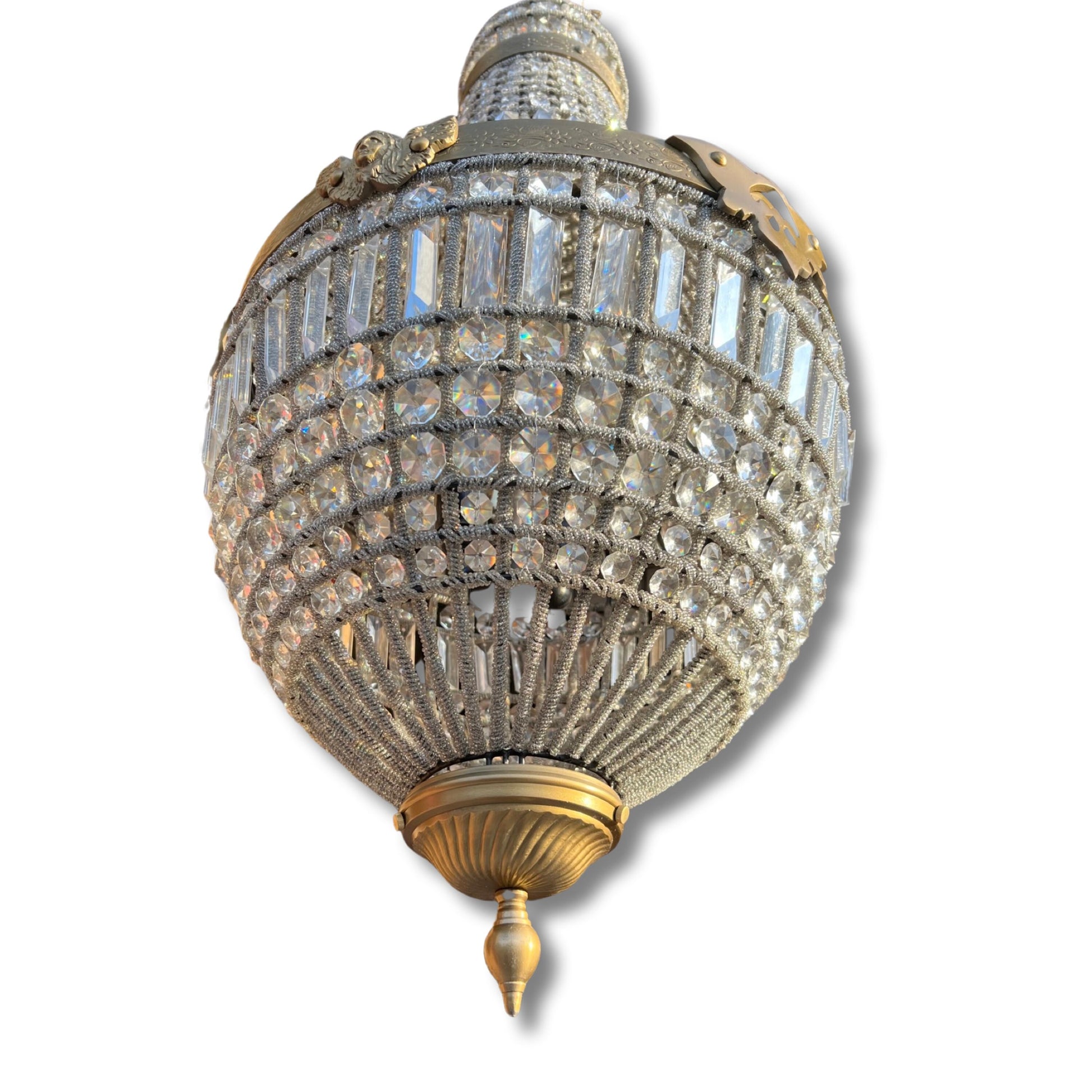 XL French Empire Classical Basket Crystal Ballroom Chandelier 40” In Antique Biedermeier Style Glazed | 40 Inch