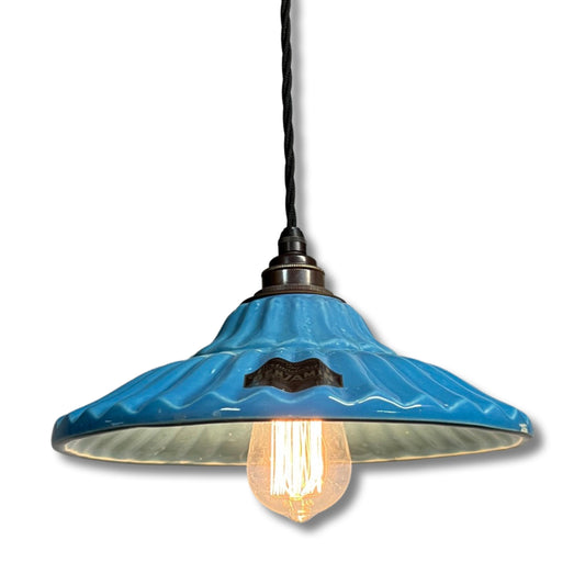 Lenwade ~ Blue Ceramic Shade Light Ceiling Dining Room Kitchen Table Vintage Edison Filament Lamps Pendant Odette | 10 Inch