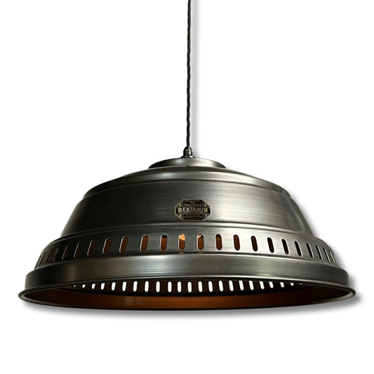 Drayton ~ Pewter Industrial factory shade light ceiling dining room kitchen table vintage edison filament lamps pendant 20 Inch