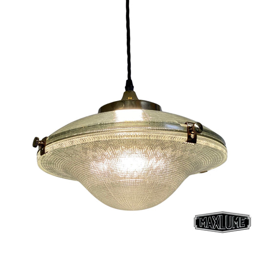 Houghton ~ Holophane Glass Shade Light ceiling dining room kitchen table vintage edison filament lamps pendant bar | 12 Inch