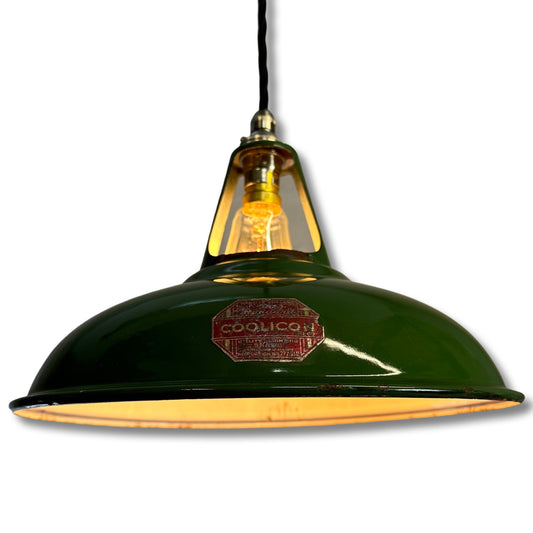 Geniune Green Solid Coolicon 1932 Lamp Shade Pendant Set Light 11 Inch | Ceiling Dining Room | Kitchen Table | Vintage Filament Bulb