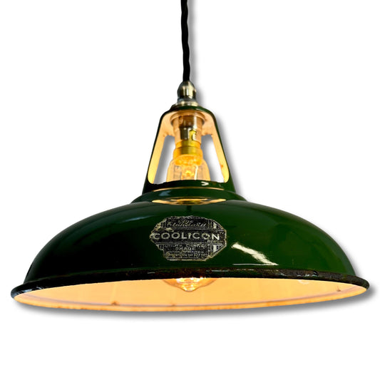 Geniune Green Solid Coolicon 1932 Lamp Shade Pendant Set Light 11 Inch | Ceiling Dining Room | Kitchen Table | Vintage Filament Bulb