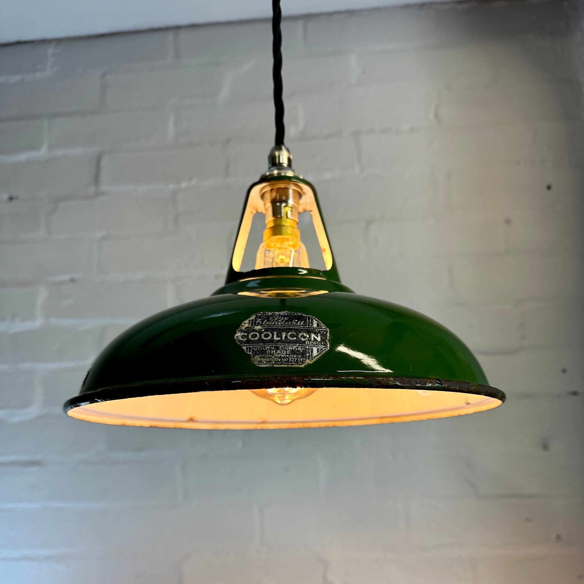 Geniune Green Solid Coolicon 1932 Lamp Shade Pendant Set Light 11 Inch | Ceiling Dining Room | Kitchen Table | Vintage Filament Bulb