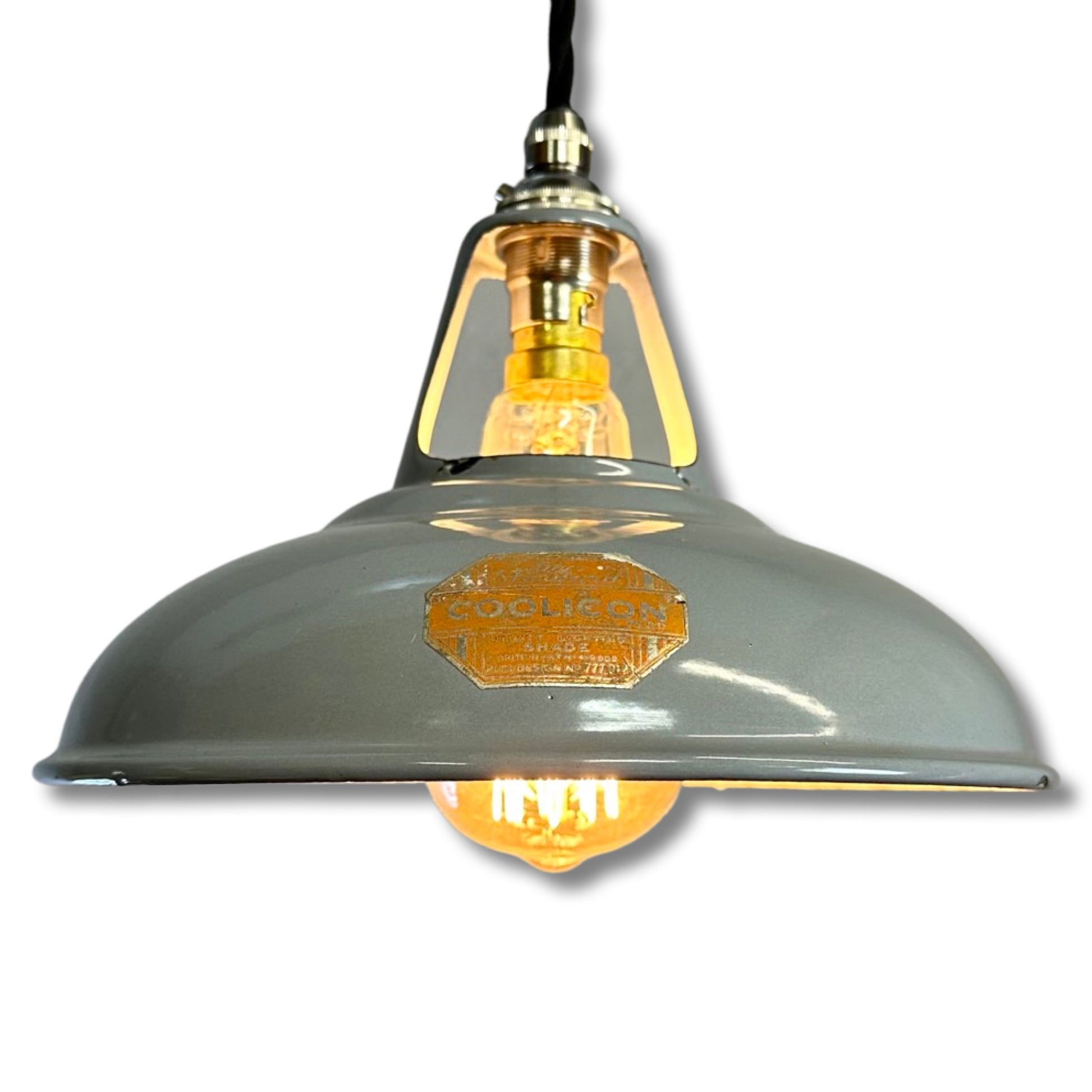 Geniune Grey Solid Coolicon 1932 Shade Pendant Set Light | Ceiling Dining Room | Antique Restored | Kitchen Table | Vintage Bulb 9  Inch