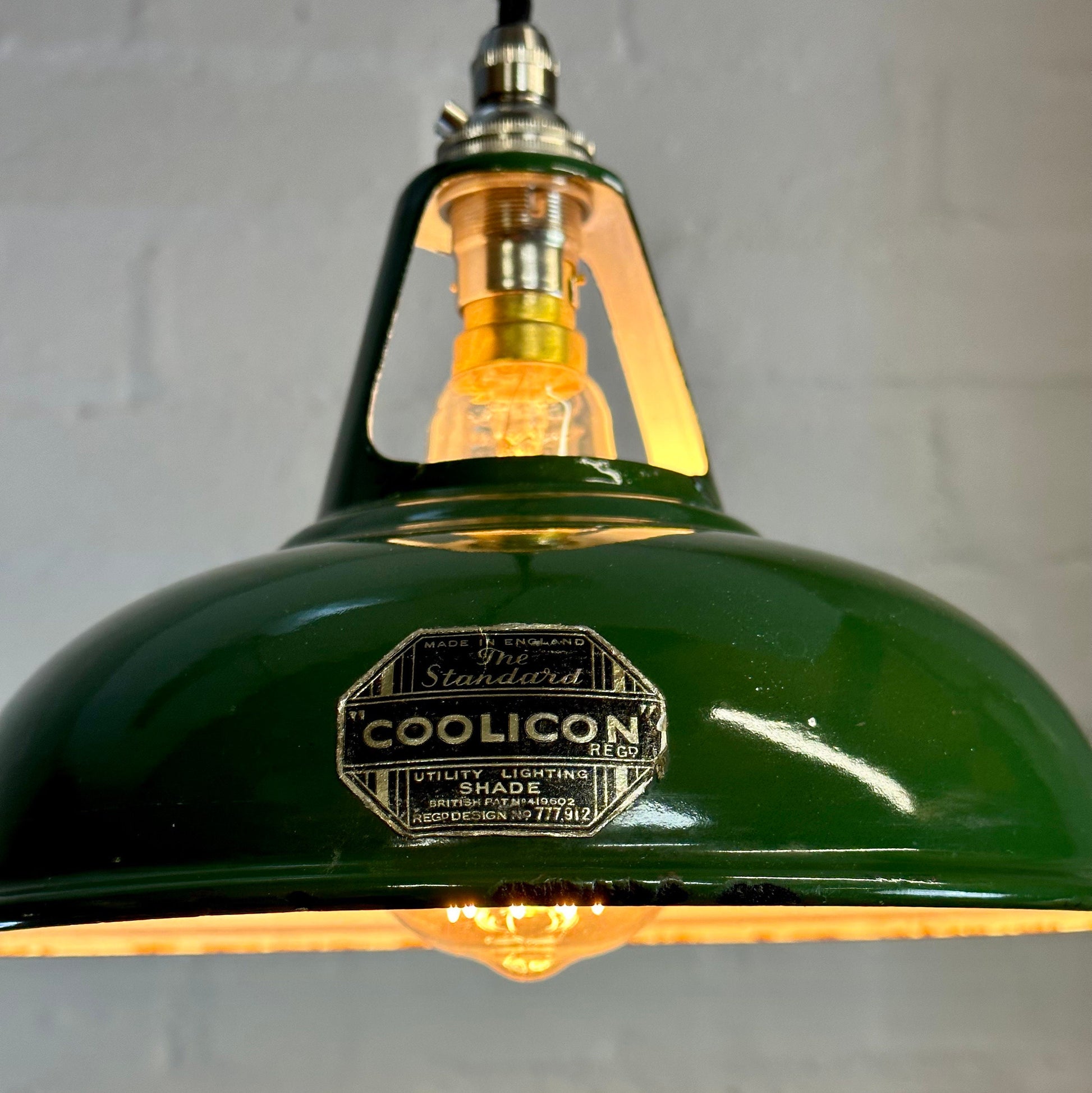 Geniune Green Solid Coolicon 1932 Shade Pendant Set Light | Ceiling Dining Room | Antique Restored | Kitchen Table | Vintage Filament Bulb